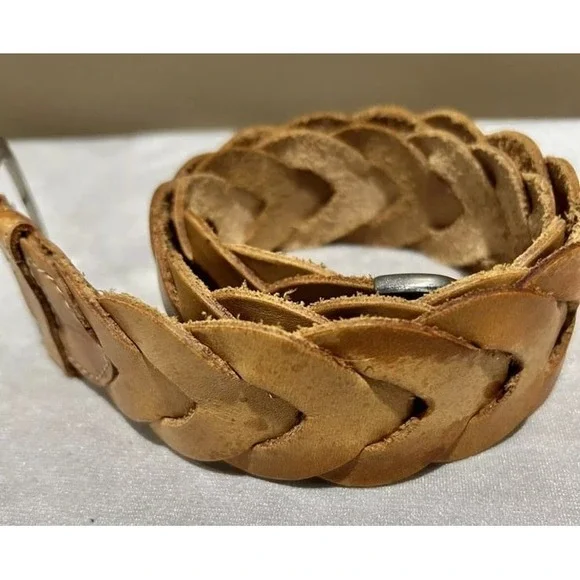 Brown Leather Belt Braided Size Small 2" Wide - Picture 1 of 5